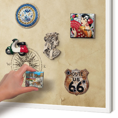 Magnetic board for travel magnets in a white frame Wind rose