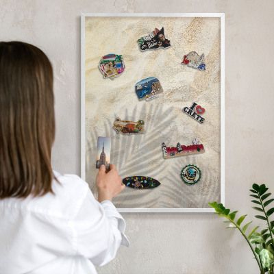 Decorative magnet board with a white frame Tropical pattern