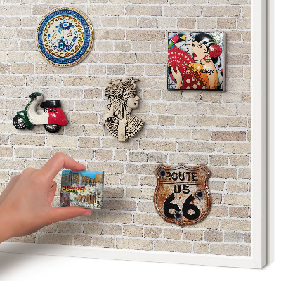 Magnetic board for travel magnets in a white frame Brick pattern