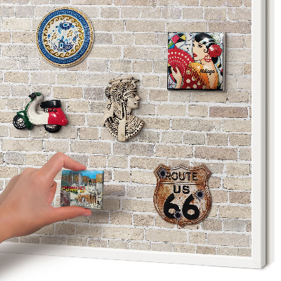 Magnetic board for travel magnets in a white frame Brick pattern