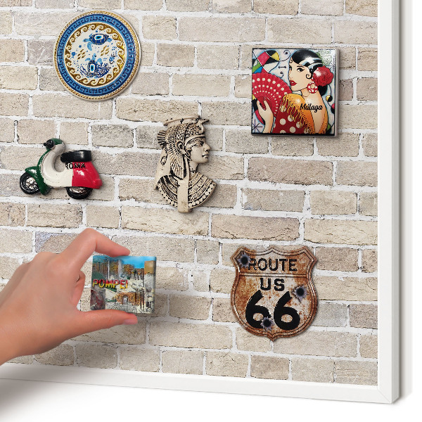 Magnetic board for travel magnets in a white frame Brick pattern