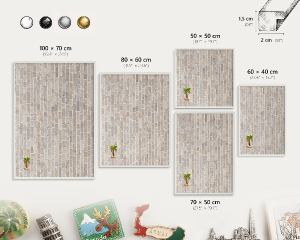 Magnetic board for travel magnets in a white frame Brick pattern
