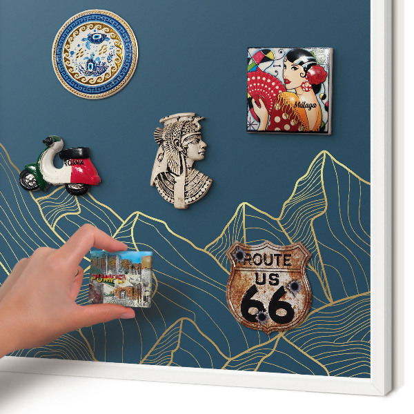Decorative magnet board with a white frame Mountain minimalism