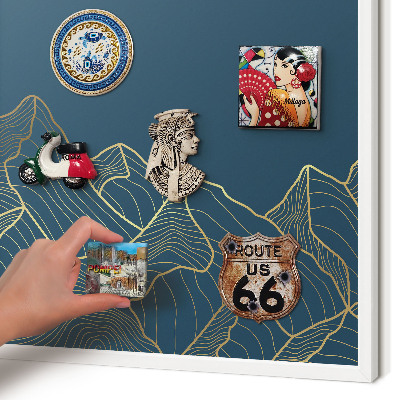 Decorative magnet board with a white frame Mountain minimalism