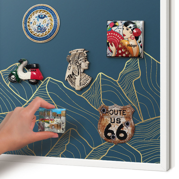 Decorative magnet board with a white frame Mountain minimalism