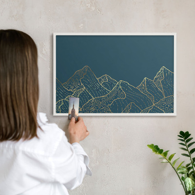 Decorative magnet board with a white frame Mountain minimalism