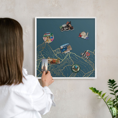 Decorative magnet board with a white frame Mountain minimalism