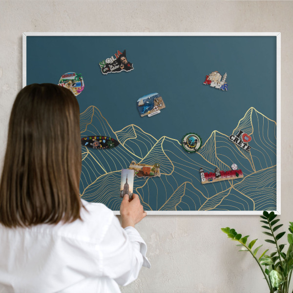 Decorative magnet board with a white frame Mountain minimalism