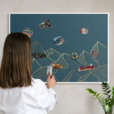 Decorative magnet board with a white frame Mountain minimalism