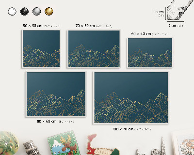 Decorative magnet board with a white frame Mountain minimalism