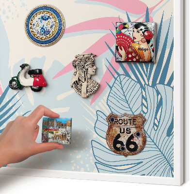 Magnetic board for travel magnets in a white frame Tropical abstraction