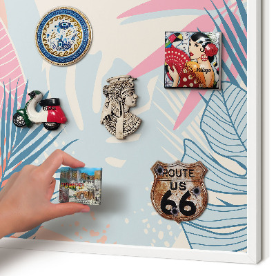 Magnetic board for travel magnets in a white frame Tropical abstraction