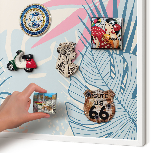 Magnetic board for travel magnets in a white frame Tropical abstraction