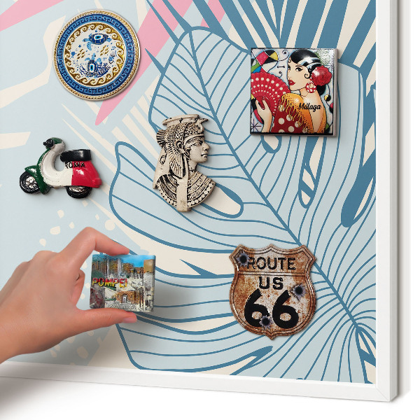 Magnetic board for travel magnets in a white frame Tropical abstraction