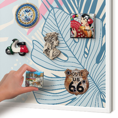 Magnetic board for travel magnets in a white frame Tropical abstraction