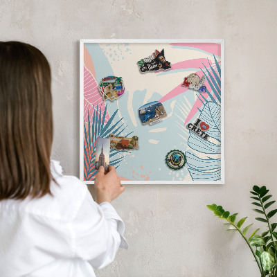 Magnetic board for travel magnets in a white frame Tropical abstraction