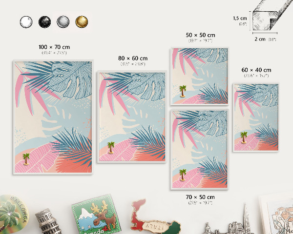 Magnetic board for travel magnets in a white frame Tropical abstraction