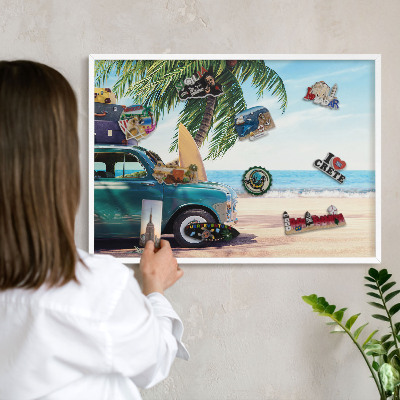 Decorative magnet board with a white frame Holiday peace