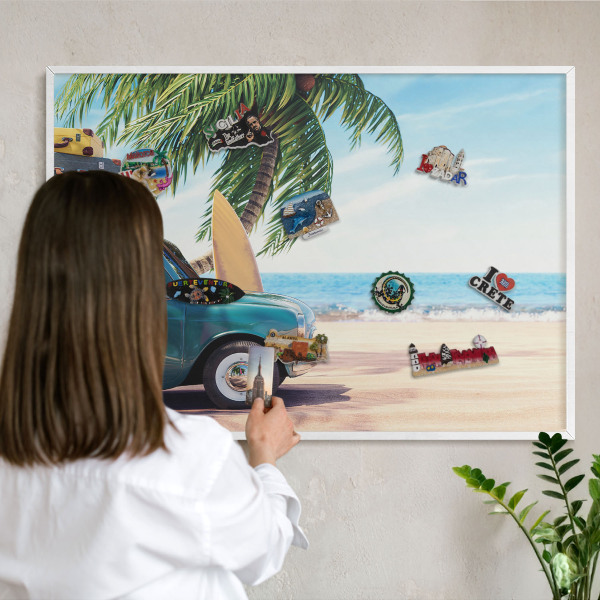 Decorative magnet board with a white frame Holiday peace