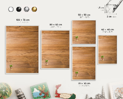 Magnetic board for travel magnets in a white frame Wooden texture