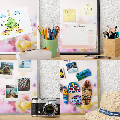 Decorative magnet board with a white frame Pastel flowers