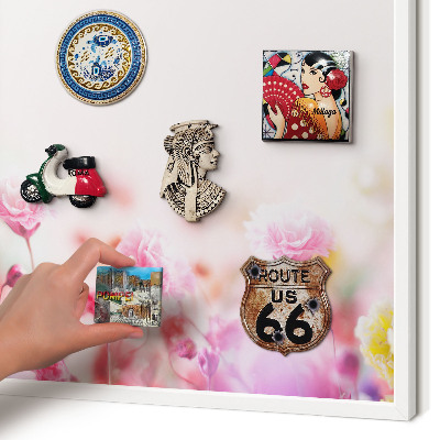 Decorative magnet board with a white frame Pastel flowers