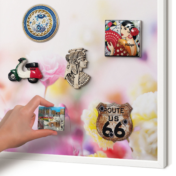 Decorative magnet board with a white frame Pastel flowers