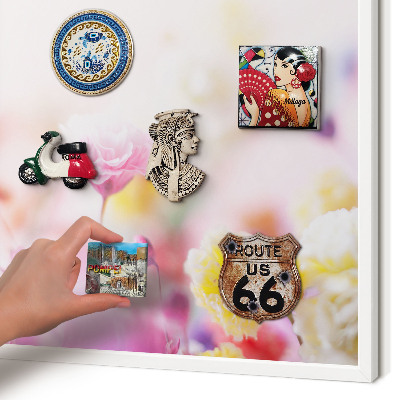 Decorative magnet board with a white frame Pastel flowers