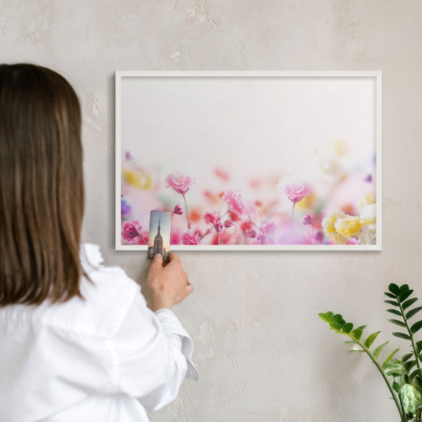 Decorative magnet board with a white frame Pastel flowers