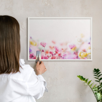 Decorative magnet board with a white frame Pastel flowers
