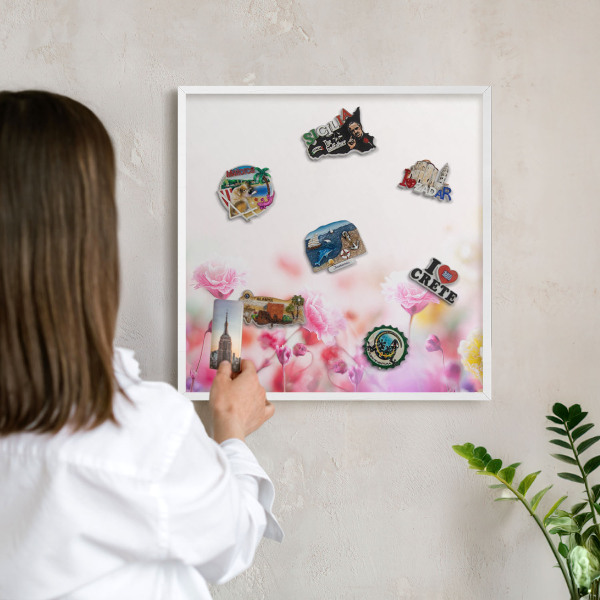 Decorative magnet board with a white frame Pastel flowers