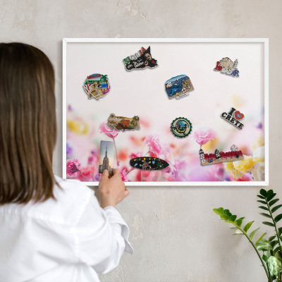 Decorative magnet board with a white frame Pastel flowers