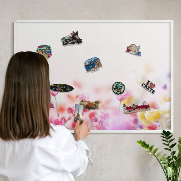 Decorative magnet board with a white frame Pastel flowers