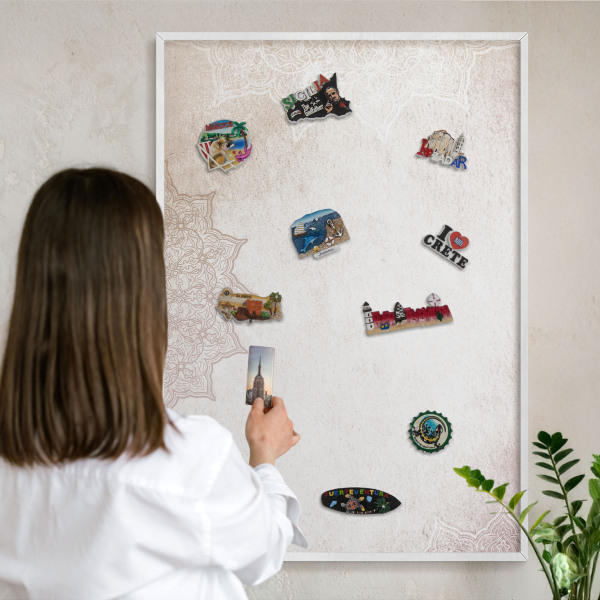 Decorative magnet board with a white frame Ethnic patterns