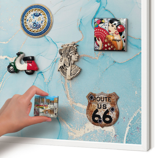 Magnetic board for travel magnets in a white frame Turquoise elegance