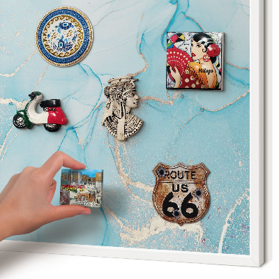Magnetic board for travel magnets in a white frame Turquoise elegance