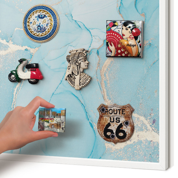 Magnetic board for travel magnets in a white frame Turquoise elegance