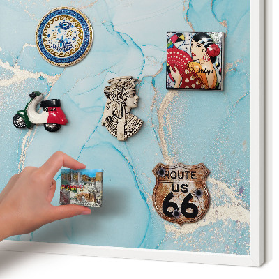 Magnetic board for travel magnets in a white frame Turquoise elegance