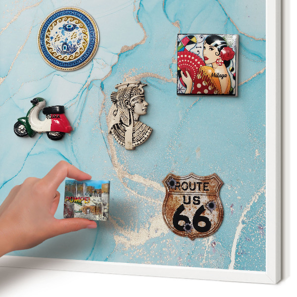Magnetic board for travel magnets in a white frame Turquoise elegance