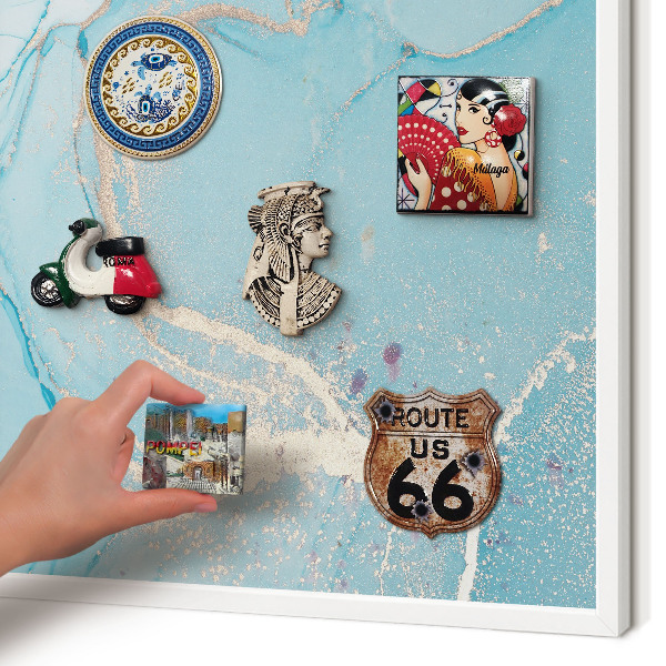Magnetic board for travel magnets in a white frame Turquoise elegance