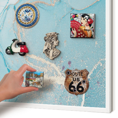 Magnetic board for travel magnets in a white frame Turquoise elegance
