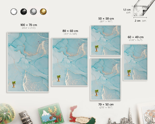 Magnetic board for travel magnets in a white frame Turquoise elegance