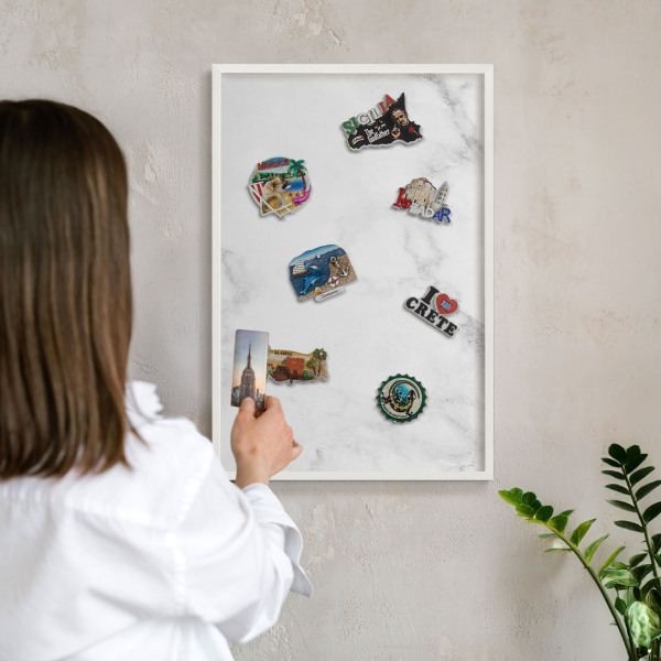 Decorative magnet board with a white frame Elegant marble