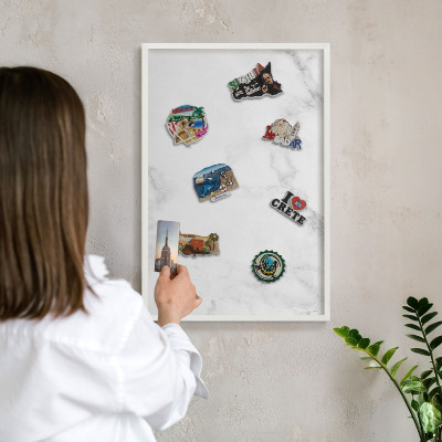 Decorative magnet board with a white frame Elegant marble