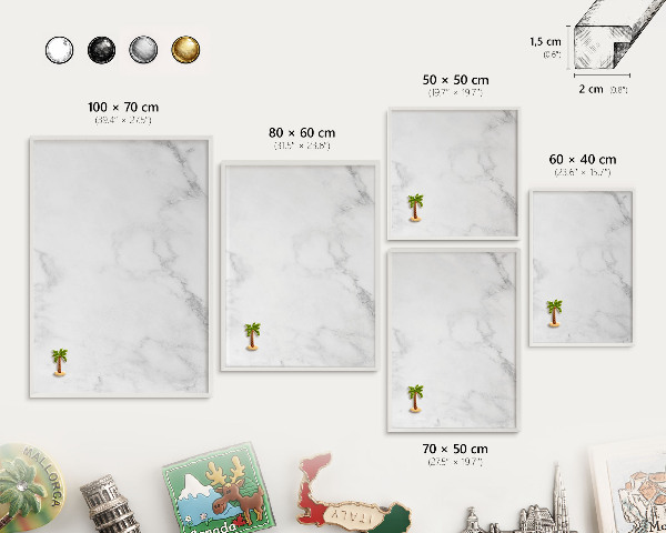 Decorative magnet board with a white frame Elegant marble