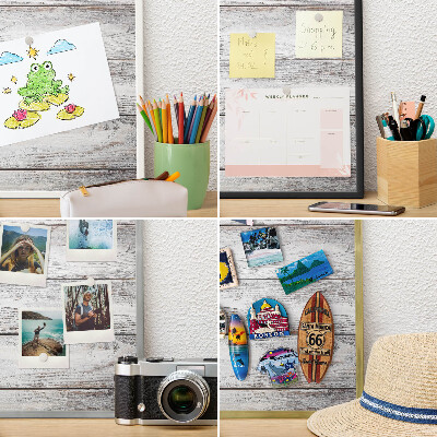 Magnetic board for travel magnets in a white frame Rustic wood