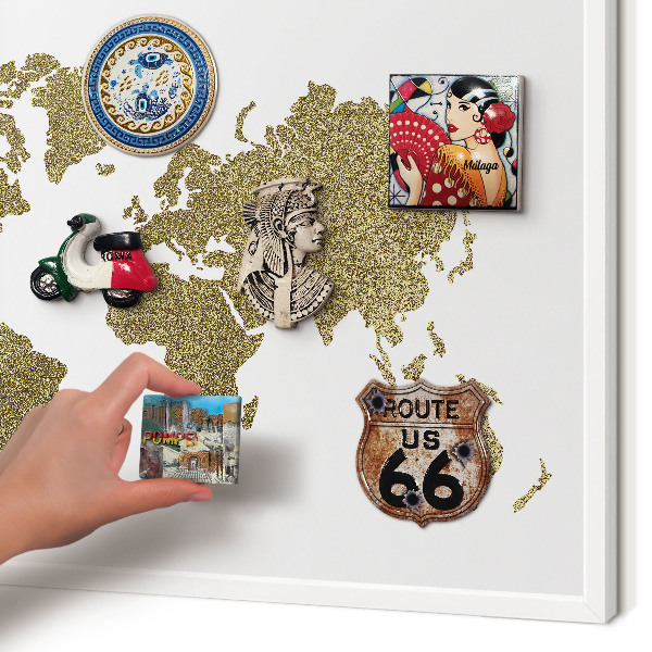 Decorative magnet board with a white frame World map