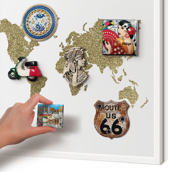Decorative magnet board with a white frame World map