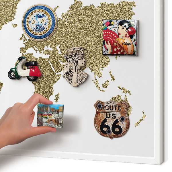 Decorative magnet board with a white frame World map