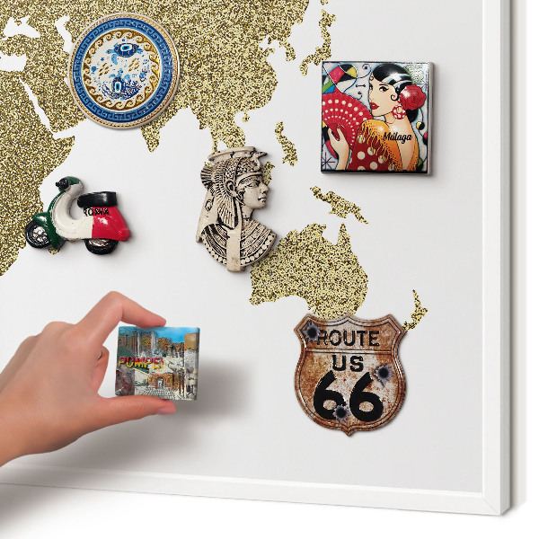 Decorative magnet board with a white frame World map